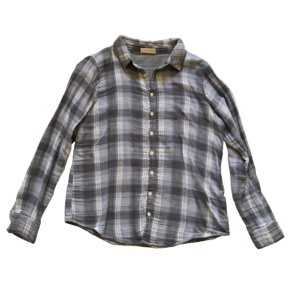 Cp Shades Plaid Button Down Shirt Top Womens Small Blue Gray Cotton Long Sleeve